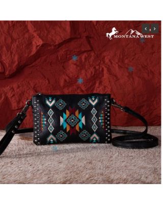 MW1245-181 BK Montana West Embroidered Collection Clutch/Crossbody