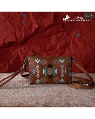 MW1245-181 BR Montana West Embroidered Collection Clutch/Crossbody