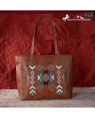 MW1245G-8317 BR Montana West Embroidered Collection Concealed Carry Tote
