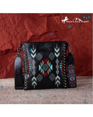MW1245G-9360 BK Montana West Embroidered Collection Concealed Carry Crossbody