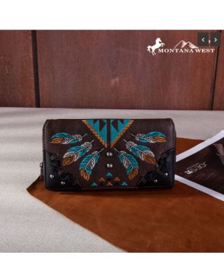 MW1246-W010 CF  Montana West Embroidered Arrow Feather Collection Wallet