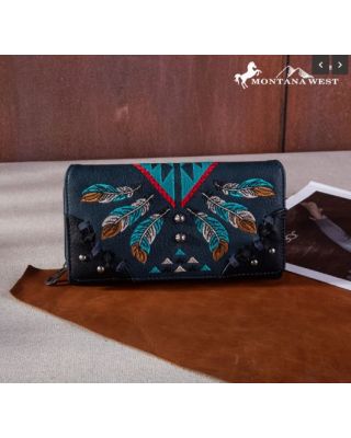 MW1246-W010 JN  Montana West Embroidered Arrow Feather Collection Wallet