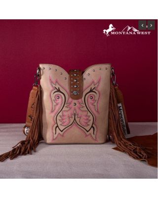 MW1247-9360 TN Montana West Embroidered Fringe Collection Boot Purse Crossbody