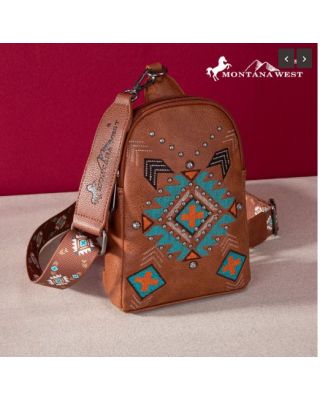 MW1248-210 BR Montana West Embroidered Aztec Collection Sling Bag