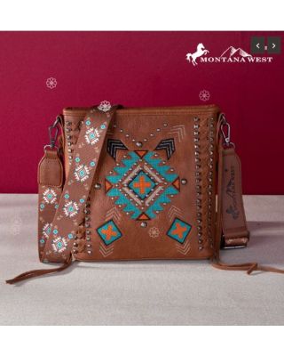 MW1248G-9360 BR Montana West Embroidered Aztec Collection Concealed Carry Crossbody