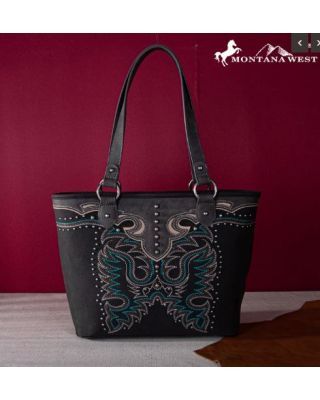 MW1253G-8317 BK Montana West Embroidered Collection Concealed Carry Tote