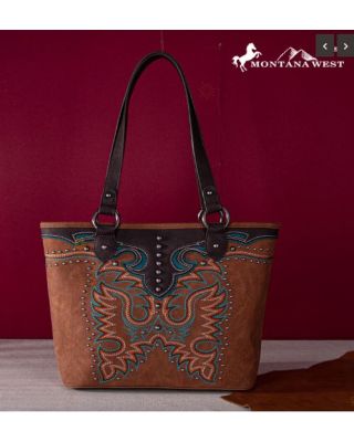 MW1253G-8317 BR Montana West Embroidered Collection Concealed Carry Tote