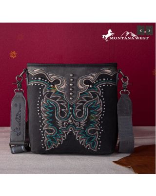 MW1253G-9360 BK Montana West Embroidered Collection Concealed Carry Crossbody
