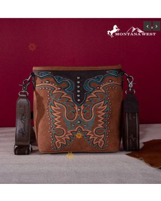 MW1253G-9360 BR Montana West Embroidered Collection Concealed Carry Crossbody