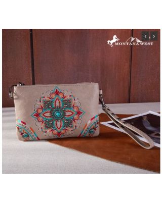 MW1258-181 KH  Montana West Embroidered Tribal Mandala Collection Clutch/Crossbody
