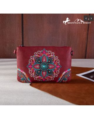 MW1258-181 RD  Montana West Embroidered Tribal Mandala Collection Clutch/Crossbody
