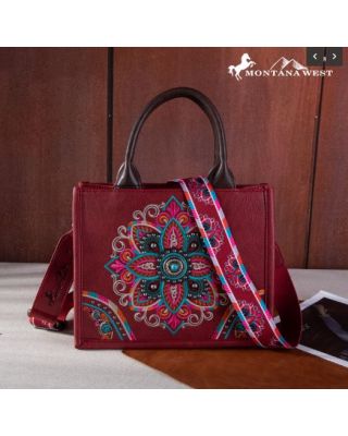 MW1258-8120S RD Montana West Embroidered Tribal Mandala Concealed Carry Tote/Crossbody