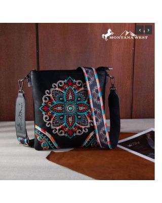 MW1258-9360 BK Montana West Embroidered Tribal Mandala Concealed Carry Crossbody