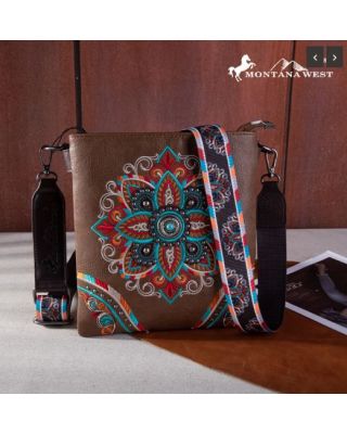MW1258-9360 BR Montana West Embroidered Tribal Mandala Concealed Carry Crossbody