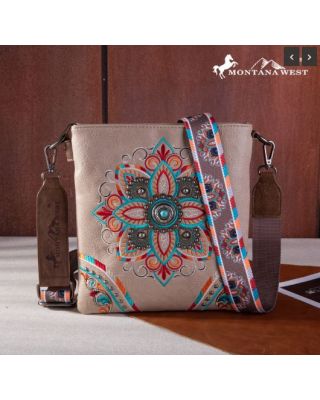 MW1258-9360 KH Montana West Embroidered Tribal Mandala Concealed Carry Crossbody