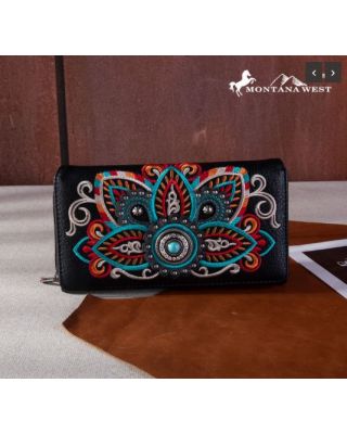 MW1258-W010 BK Montana West Embroidered Tribal Mandala Collection Wallet 