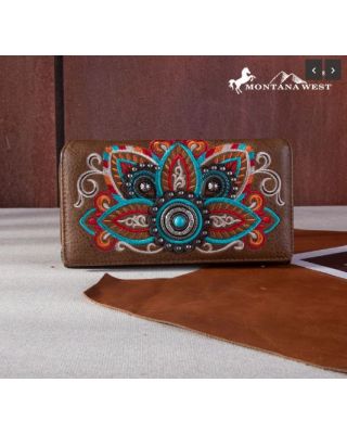 MW1258-W010 BR Montana West Embroidered Tribal Mandala Collection Wallet 