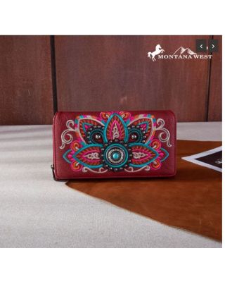 MW1258-W010 RD Montana West Embroidered Tribal Mandala Collection Wallet 
