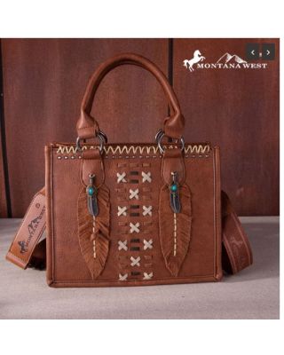 MW1259-8120 BR Montana West Feather Collection Tote/Crossbody