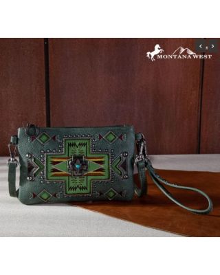 MW1261-181 GN  Montana West Concho Collection Crossbody/Wristlet
