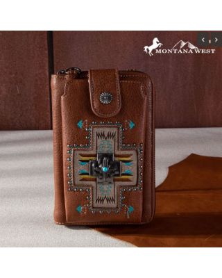 MW1261-813 BR Montana West Embroidered Arrows Feathers Collection Phone Wallet/Crossbody