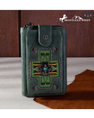 MW1261-813 GN Montana West Embroidered Arrows Feathers Collection Phone Wallet/Crossbody