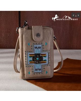 MW1261-813 KH Montana West Embroidered Arrows Feathers Collection Phone Wallet/Crossbody