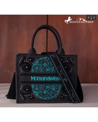 MW1266-8120S BK Montana West Embroidered Cut-out Concealed Carry Tote/Crossbody