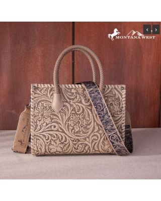 MW1267-8120S TN Montana West Embossed Floral Tote/Crossbody