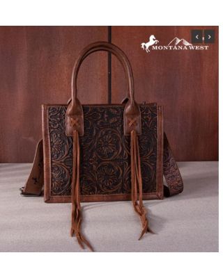 MW1268-8120S BR Montana West Embossed Floral Tote/Crossbody