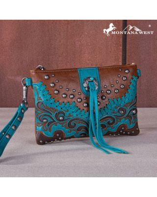 MW1269-181 BR Montana West Embroidered Scroll Cut-out Collection Clutch/Crossbody