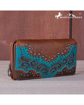 MW1269-W010 BR Montana West Embroidered Scroll Cut-out Collection Wallet