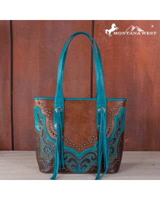 MW1269G-8317 BK  Montana West Embroidered scroll Cut-out Collection Concealed Carry Tote
