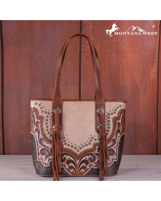 MW1269G-8317 TN  Montana West Embroidered scroll Cut-out Collection Concealed Carry Tote