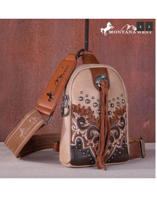 MW1296-210 TN  Montana West Embroidered Scroll Cut-out Collection Sling Bag