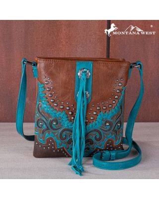MW1269G-9360 BR Montana West Embroidered Scroll Cut-out Collection Concealed Carry Crossbody