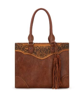 MW1273G-8250 BR Montana West Tooled Concealed Carry Tote