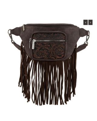 MW1276-194 CF Montana West Floral Tooled Fringe Fanny Pack 