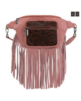 MW1276-194 PK Montana West Floral Tooled Fringe Fanny Pack 