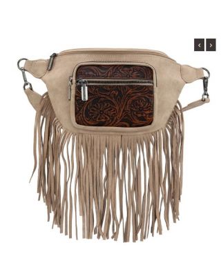 MW1276-194 TN Montana West Floral Tooled Fringe Fanny Pack 