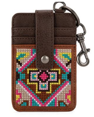 MW1278-W007 BR Montana West Embroidered Collection Mini Key Ring Card Case
