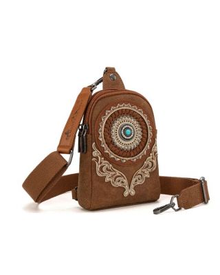 MW1291-210 BR Montana West Concho Embroidered Collection Sling Bag