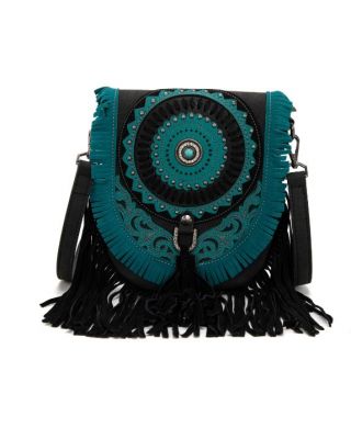 MW1291-8360 BK Montana West Concho Fringe Collection Saddle Bag/Crossbody