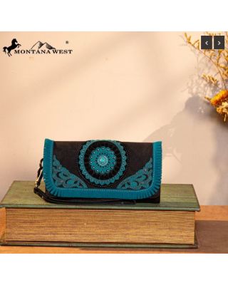 MW1291-W002 BK Montana West Concho Embroidered Collection Wallet