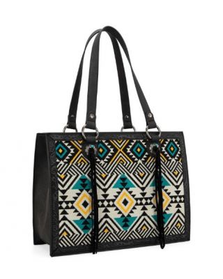 MW1292G-8110 BK Montana West Aztec Tapestry Concealed Carry Tote