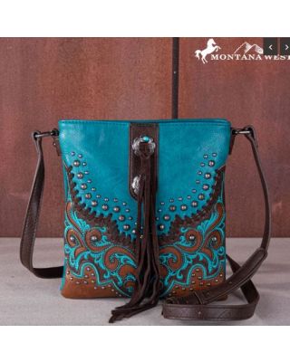 MW1269G-9360 TQ Montana West Embroidered Scroll Cut-out Collection Concealed Carry Crossbody