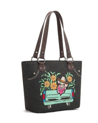 MW1297G-8317 BK Montana West Embroidered Collection Concealed Carry Tote