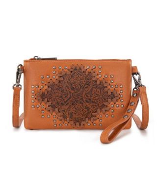 MW1299-181 BR Montana West Floral Tooled Wristlet Clutch/Crossbody Bag