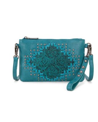 MW1299-181 TQ Montana West Floral Tooled Wristlet Clutch/Crossbody Bag