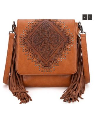 MW1299G-9360 BR Montana West Tooled Fringe Collection Concealed Carry Crossbody